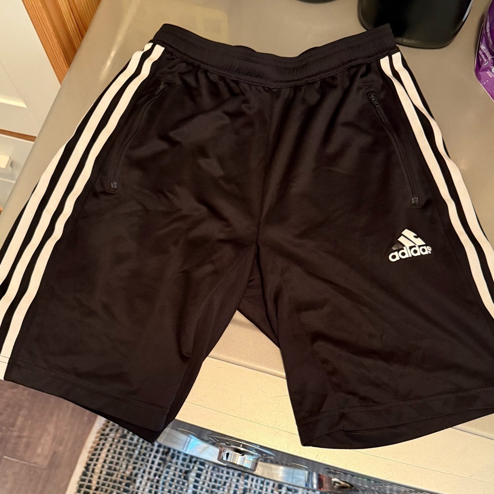 Adidas Men's Black and White Striped Athletic Shorts